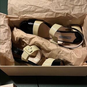 Prada Women's Black and Cream Sandals